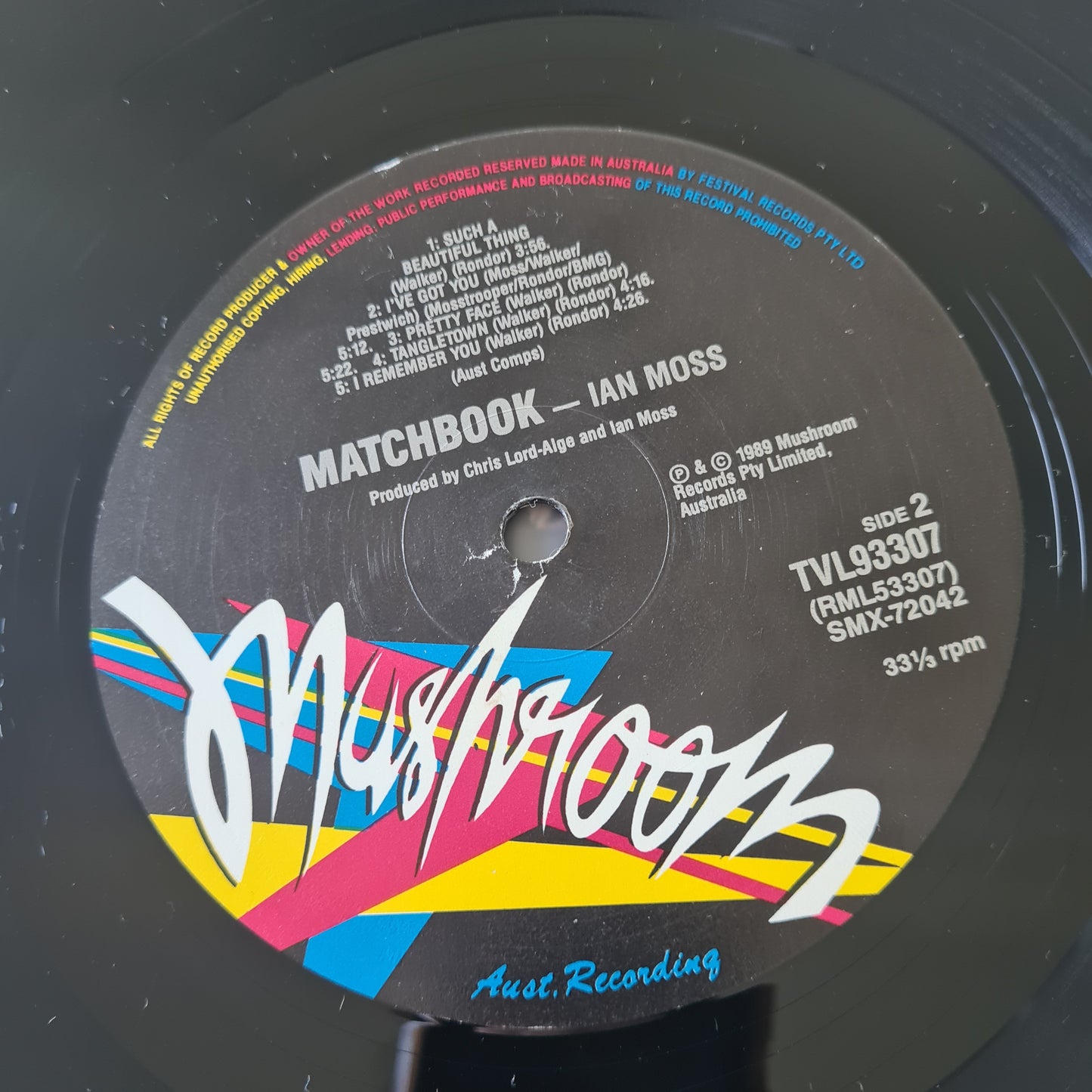 Ian Moss – Matchbook - 1987 - Vinyl Record LP