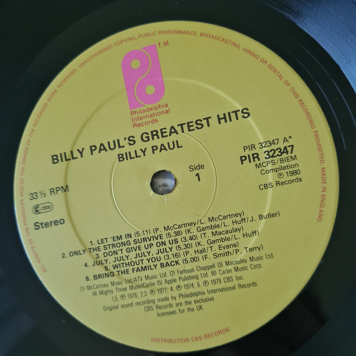 Billy Paul – Billy Paul's Greatest Hits - 1980 - Vinyl Record LP (near mint)