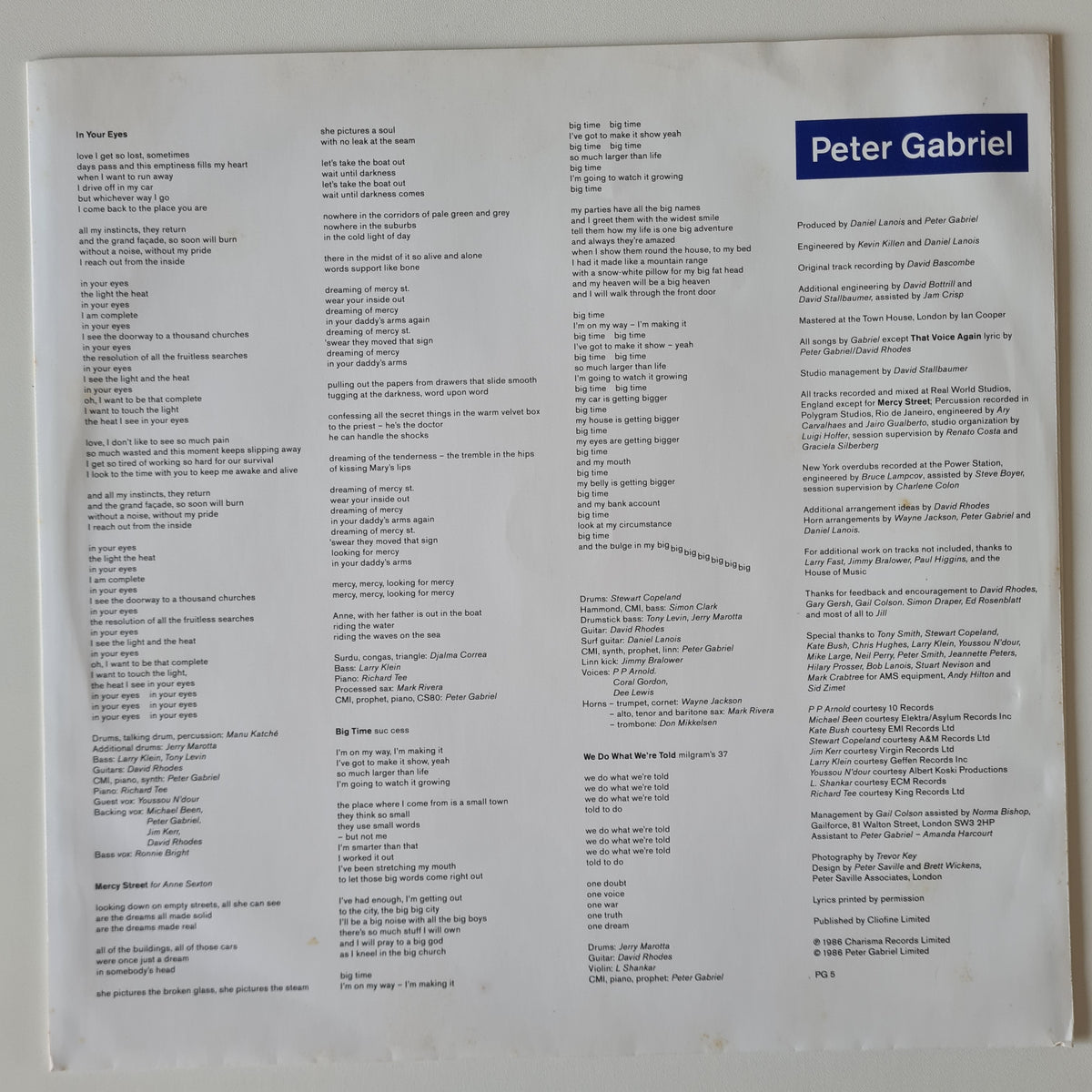 Peter Gabriel – So - 1986 - Vinyl Record LP