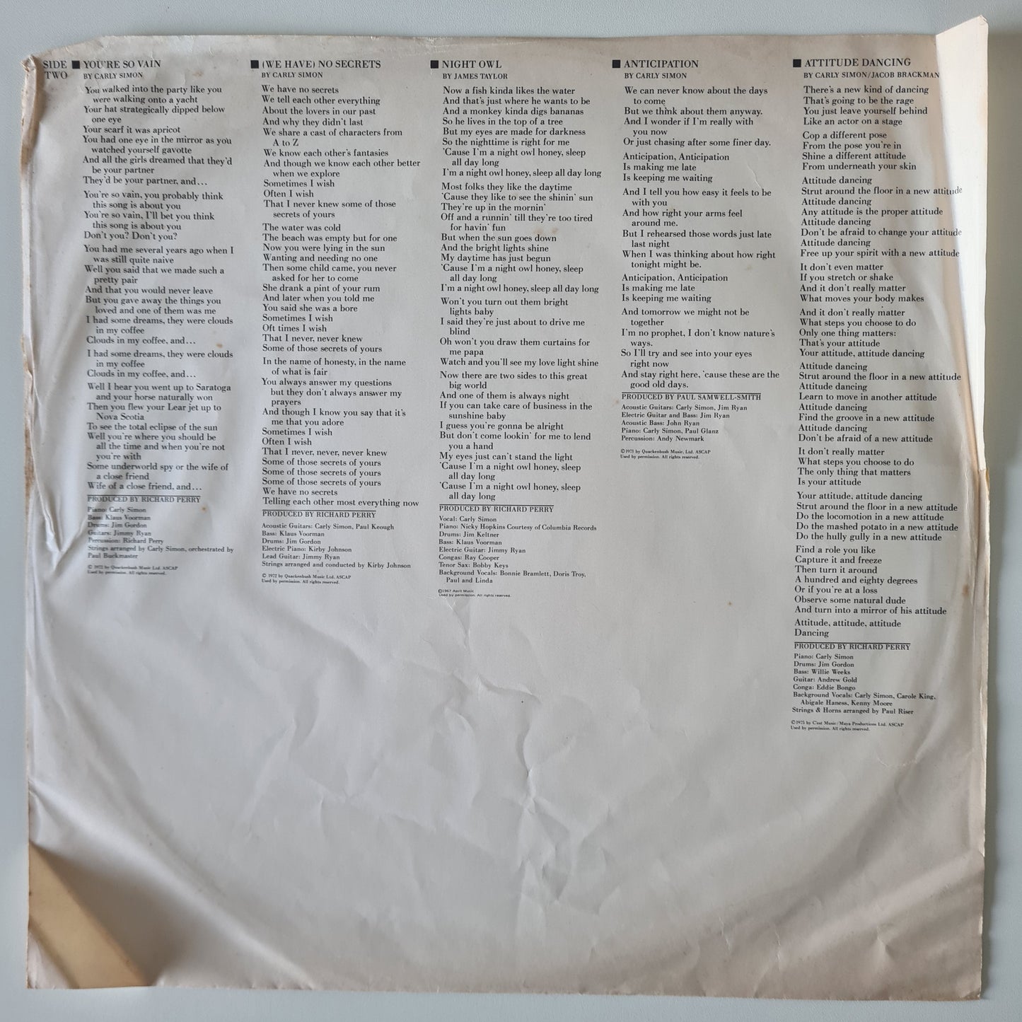 Carly Simon – The Best Of Carly Simon - 1975 - Vinyl Record LP