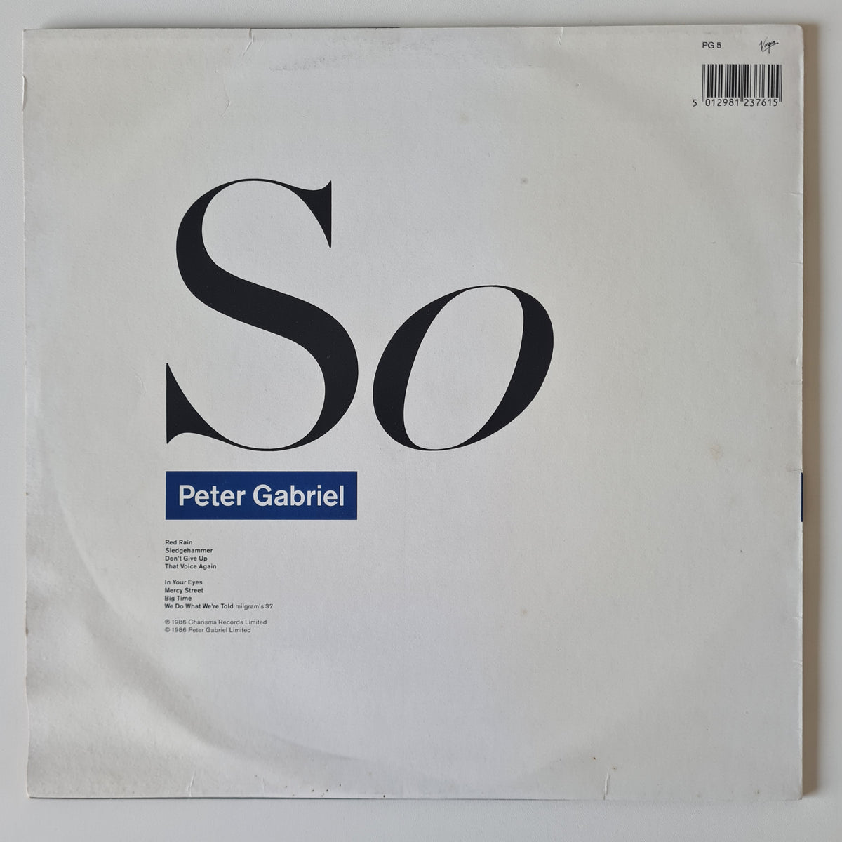Peter Gabriel – So - 1986 - Vinyl Record LP