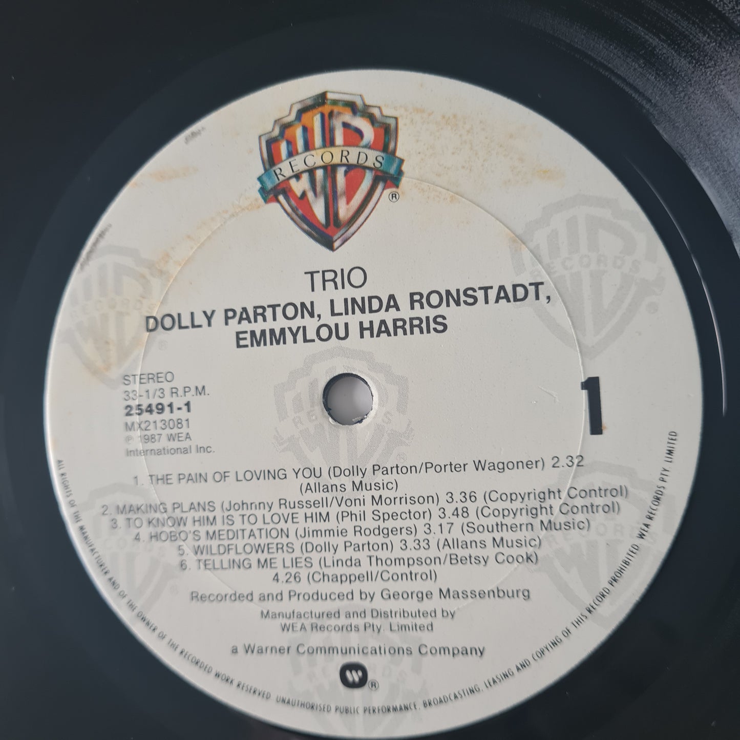 Dolly Parton, Linda Ronstadt, Emmylou Harris – Trio - 1987 - Vinyl Record LP