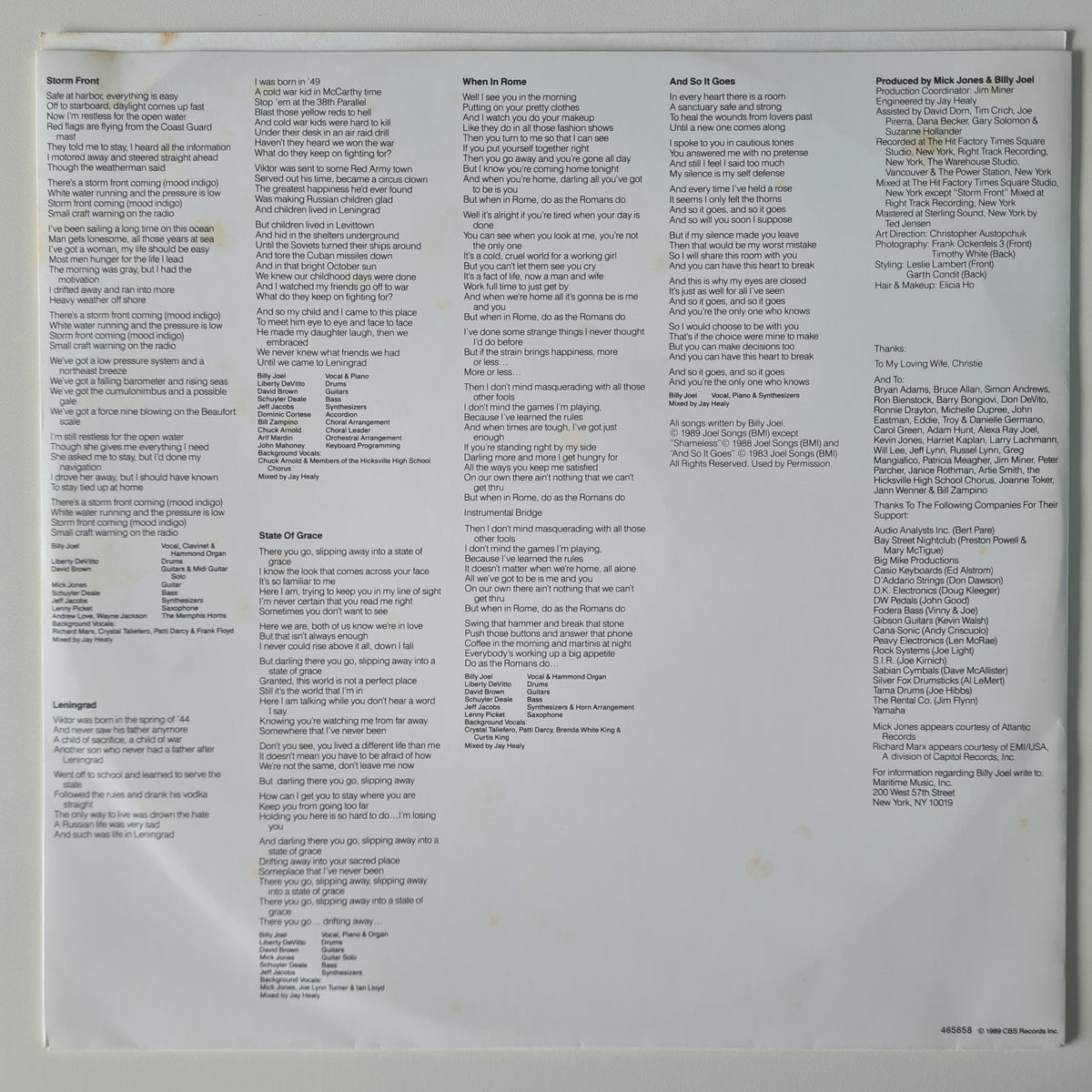 Billy Joel – Storm Front - 1989 - Vinyl Record LP (Excellent)