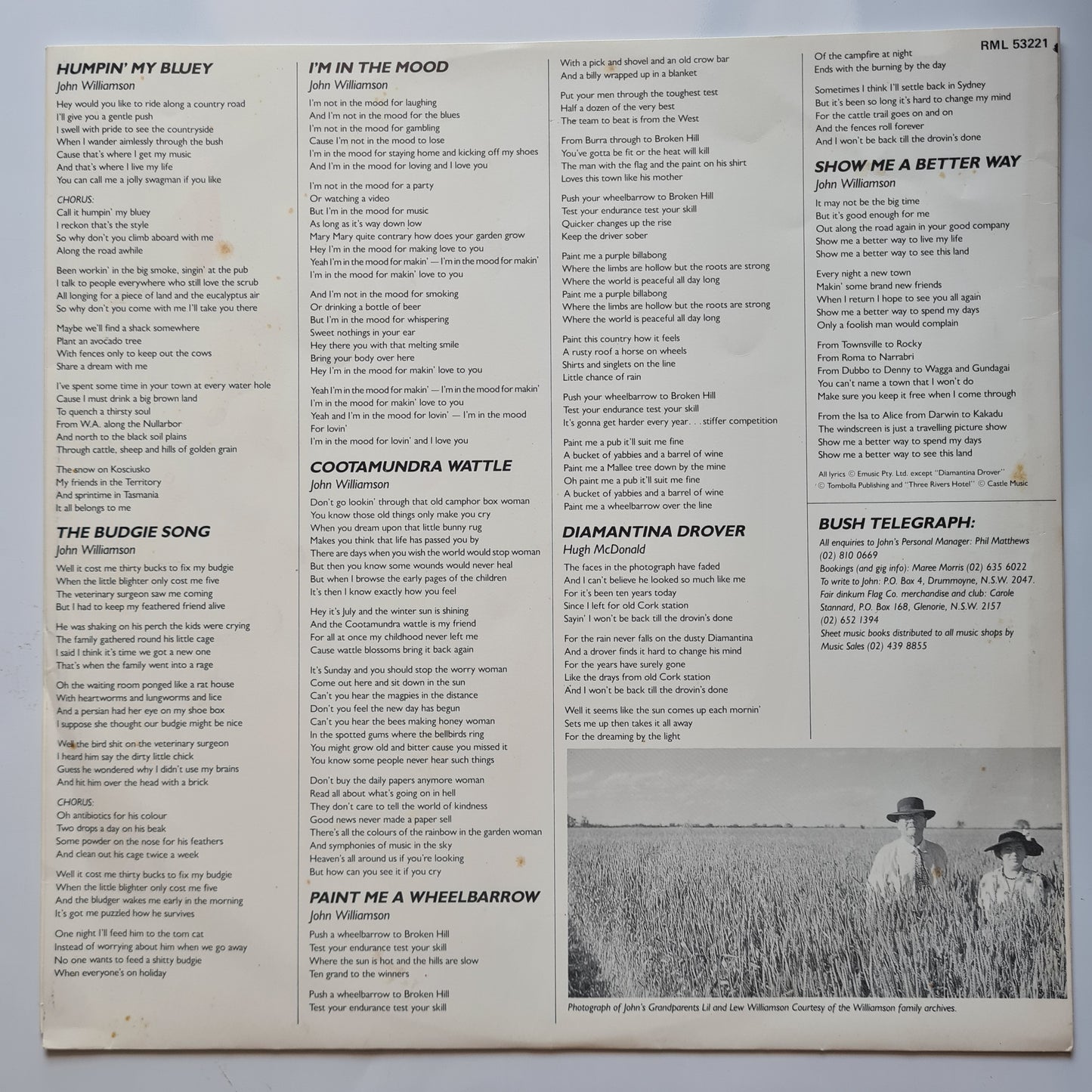 John Williamson - Mallee Boy - 1986 - Vinyl Record LP