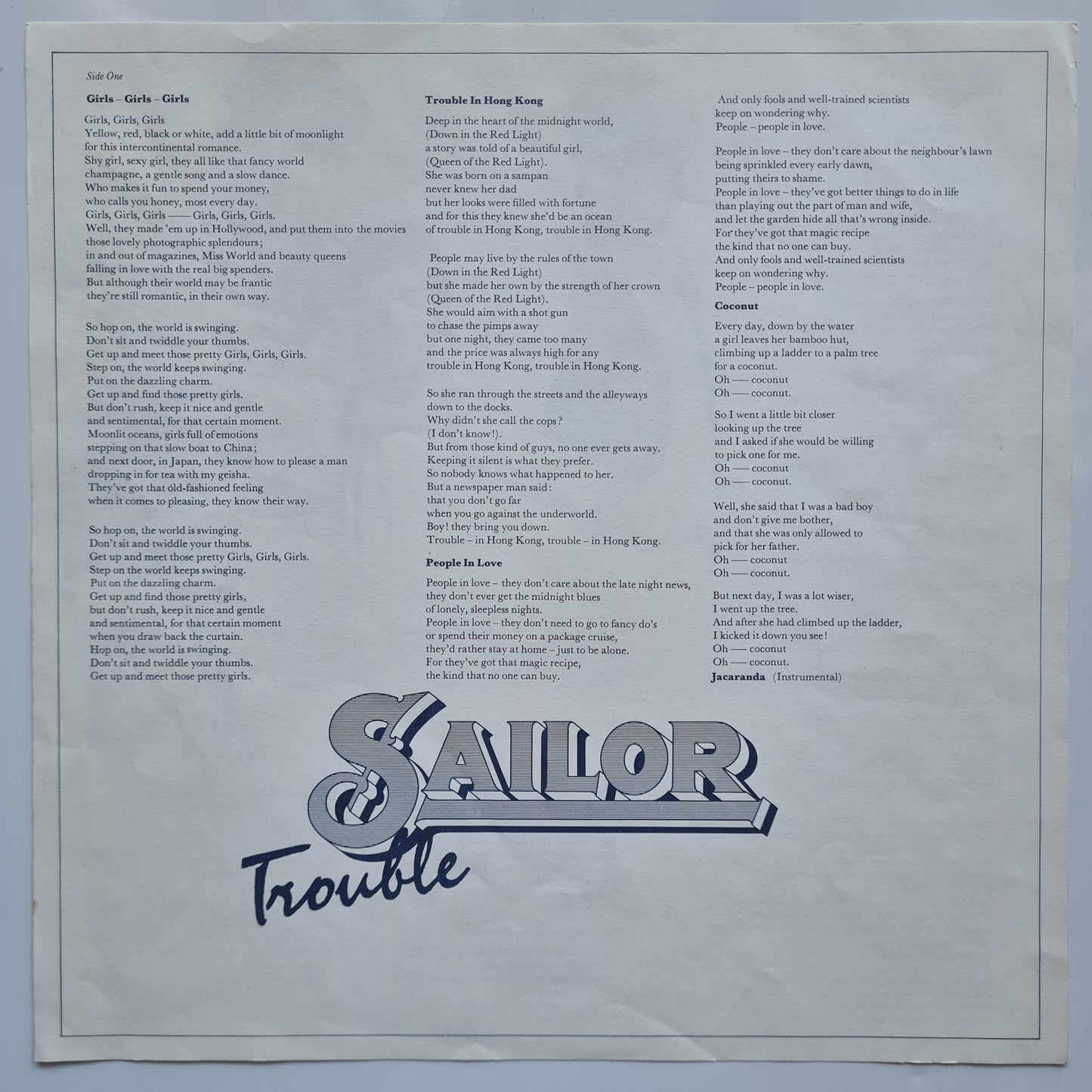 Sailor – Trouble - 1975 (UK Pressing) - Vinyl Record LP