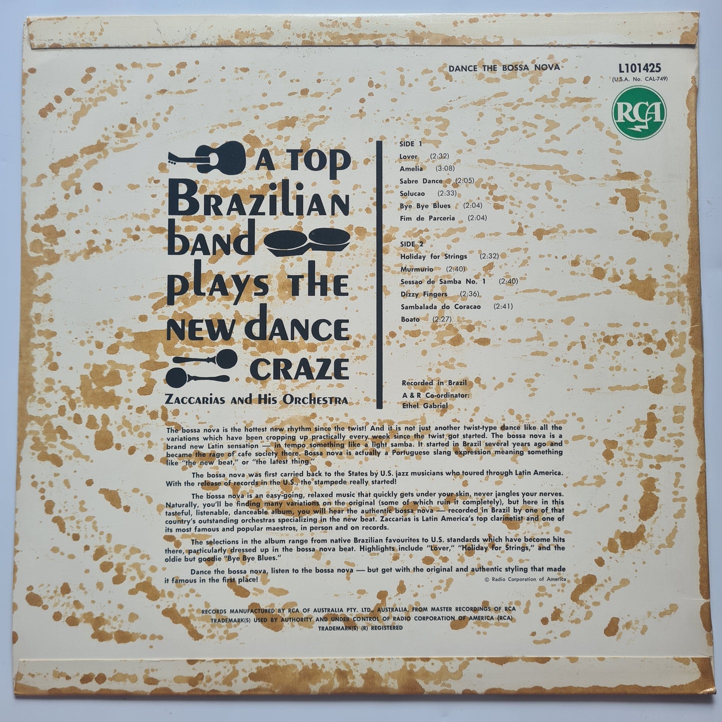 Zaccarias And His Orchestra – Dance The Bossa Nova - 1962- Vinyl Record LP