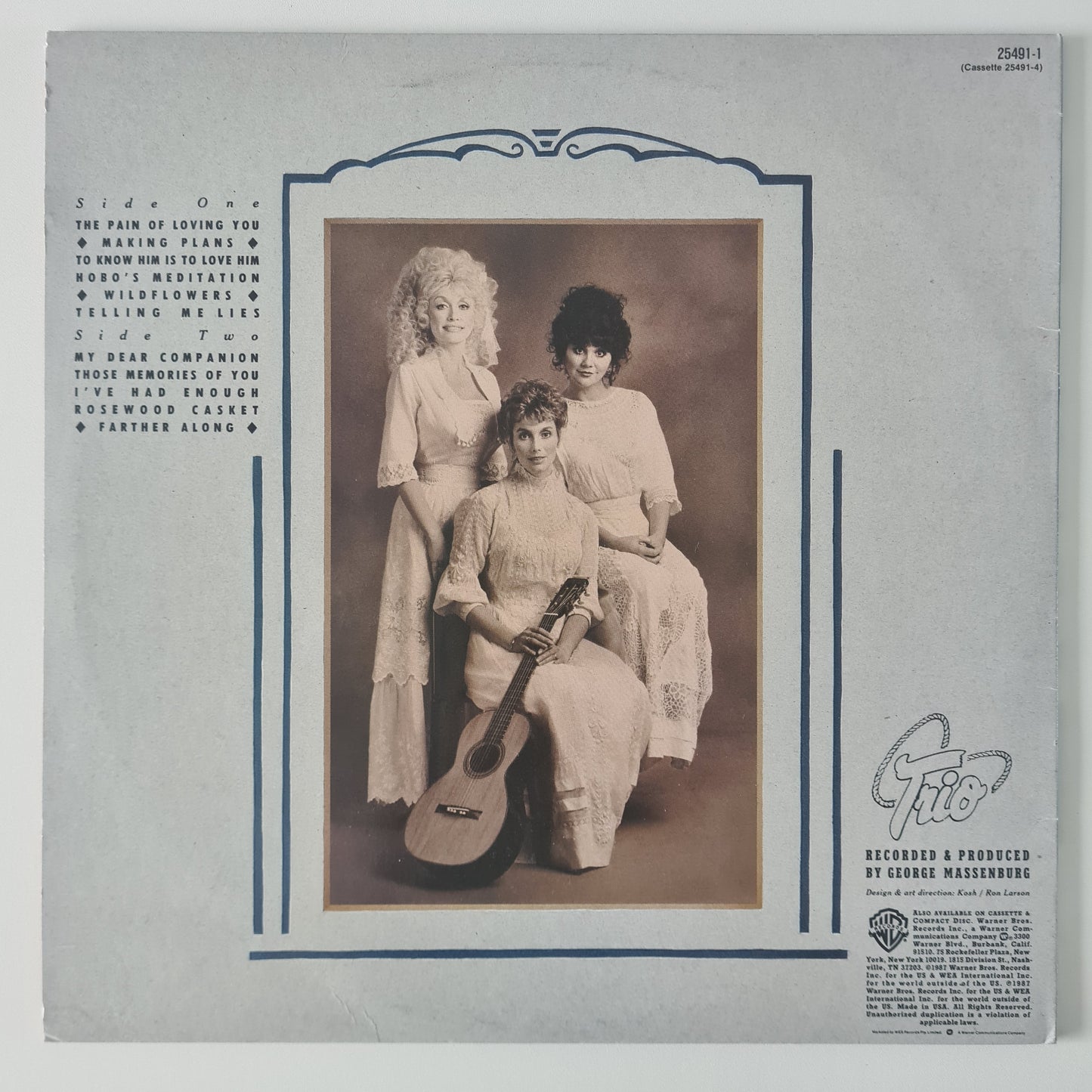 Dolly Parton, Linda Ronstadt, Emmylou Harris – Trio - 1987 - Vinyl Record LP