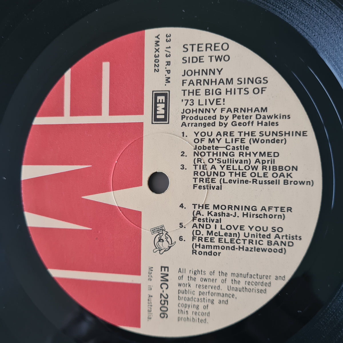 Johnny Farnham – Johnny Farnham Sings The Big Hits Of '73 Live! - 1973 - Vinyl Record LP