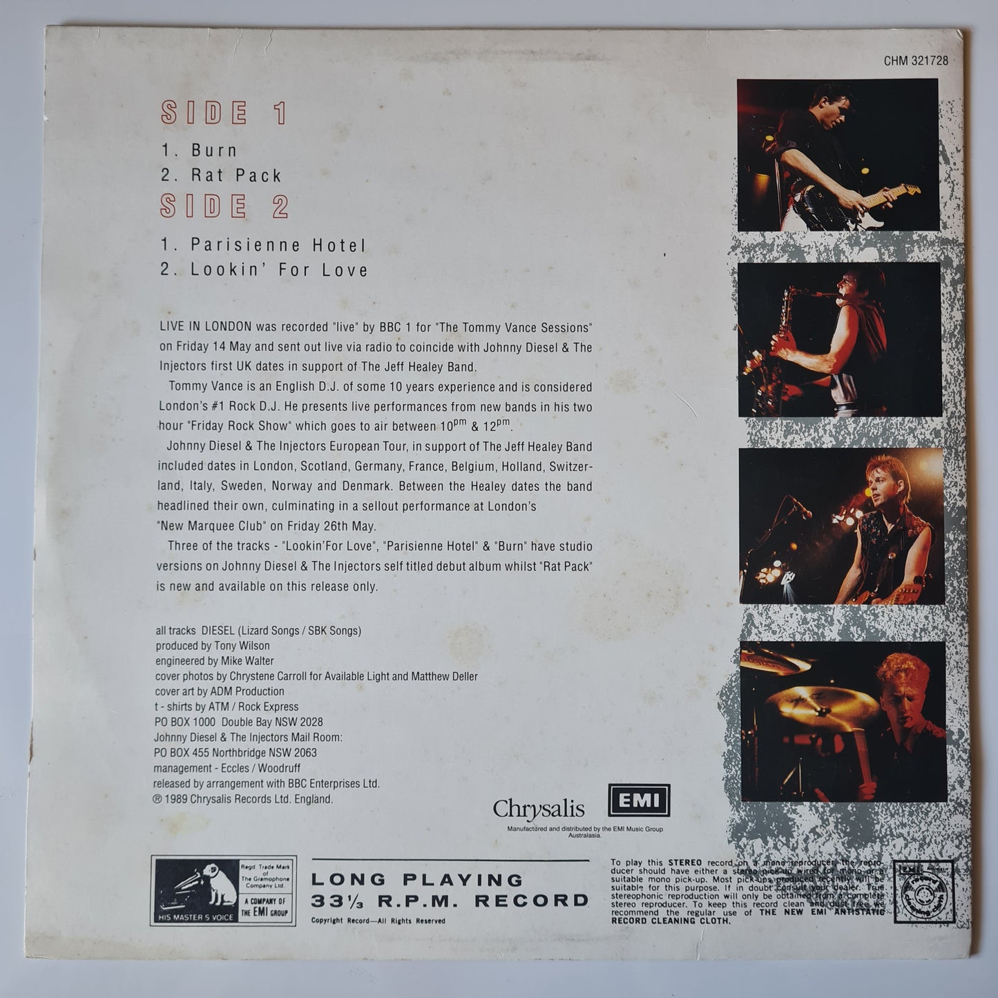 Johnny Diesel & The Injectors – Live In London - 1989 - Vinyl Record LP