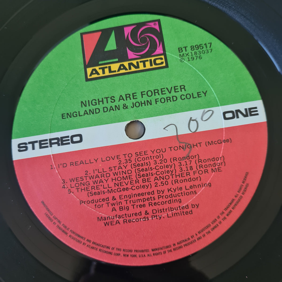 England Dan & John Ford Coley – Nights Are Forever - 1976 - Vinyl Record LP
