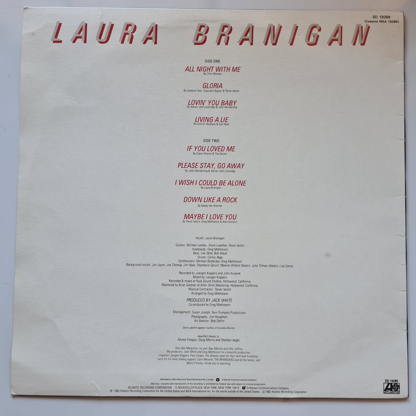 Laura Branigan – Branigan - 1982 - Vinyl Record LP (near mint)