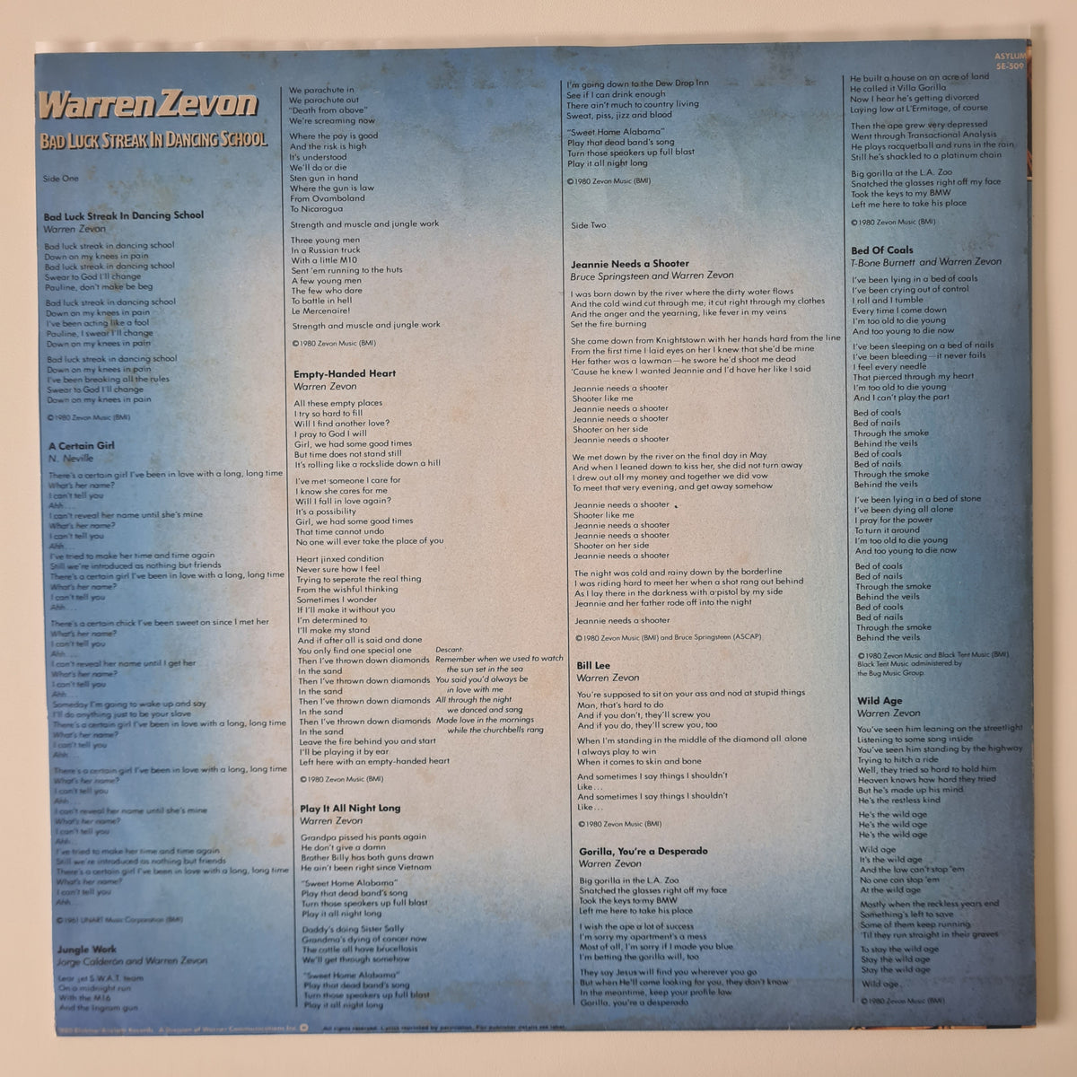 Warren Zevon – Bad Luck Streak In Dancing School - 1980 - Vinyl Record LP