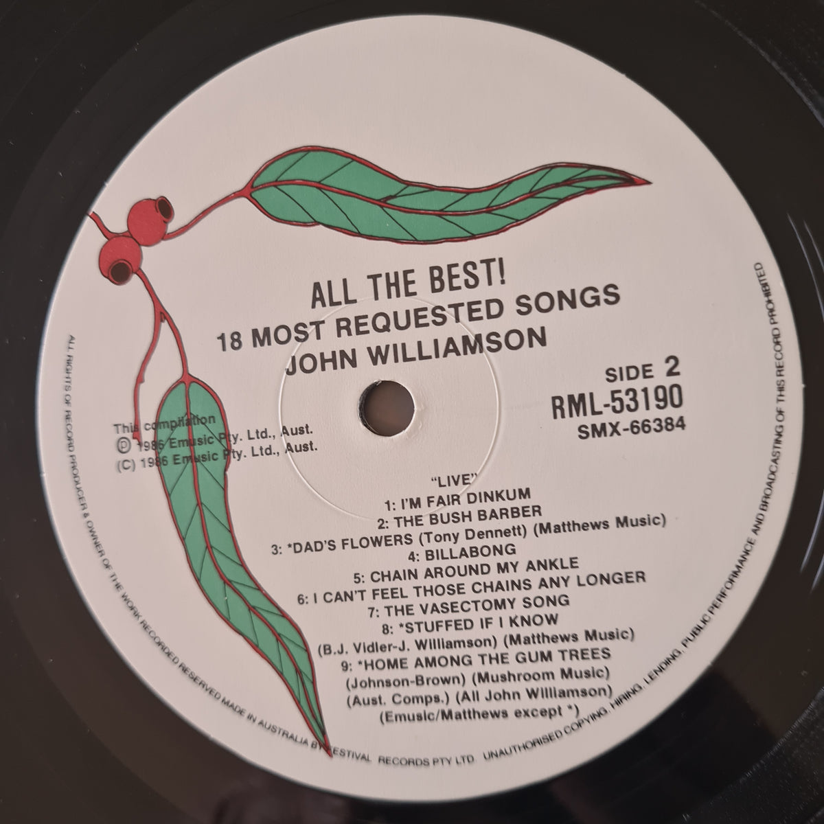 John Williamson - All The Best! - 1986 - Vinyl Record LP