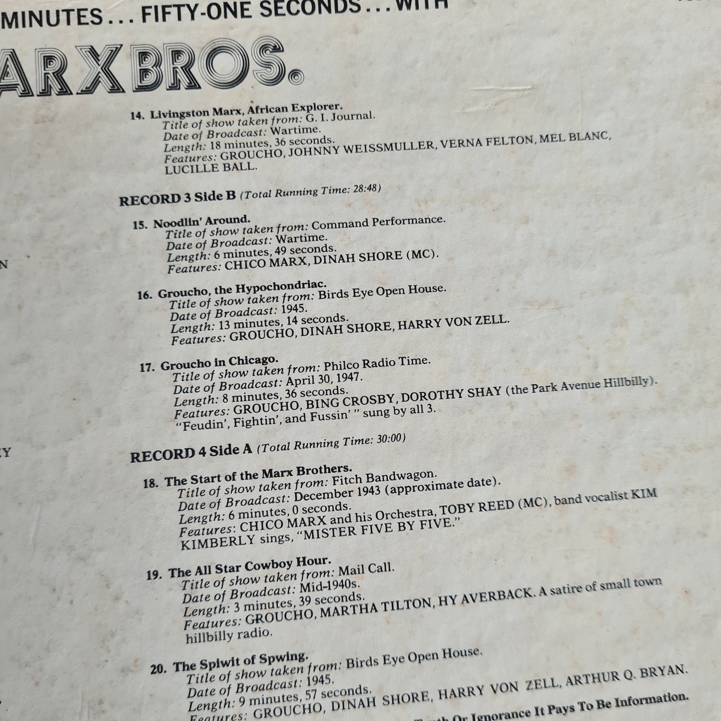 The Marx Brothers – Three Hours... Fifty-Nine Minutes... Fifty-One Seconds... With The Marx Brothers - 1974 - Vinyl Record 4LP BOX SET
