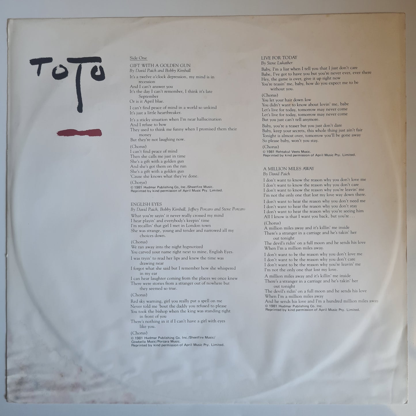 Toto – Turn Back - 1981 Australian Promo Copy- (with poster) - Vinyl Record LP