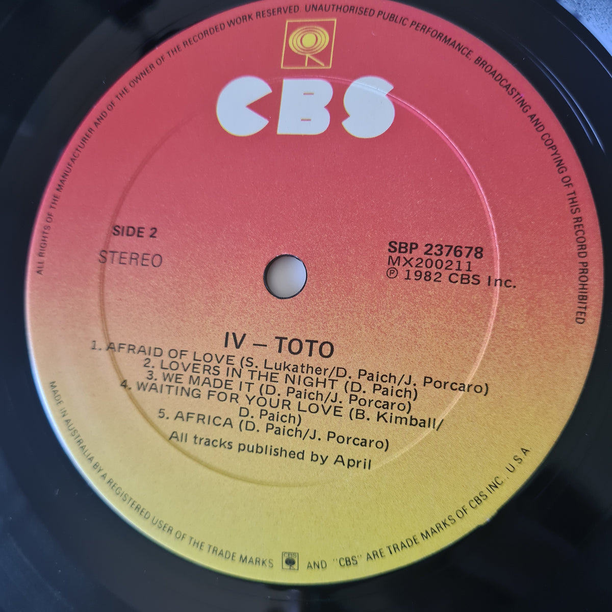 Toto – Toto IV - 1982 (First Australian Pressing) - Vinyl Record LP