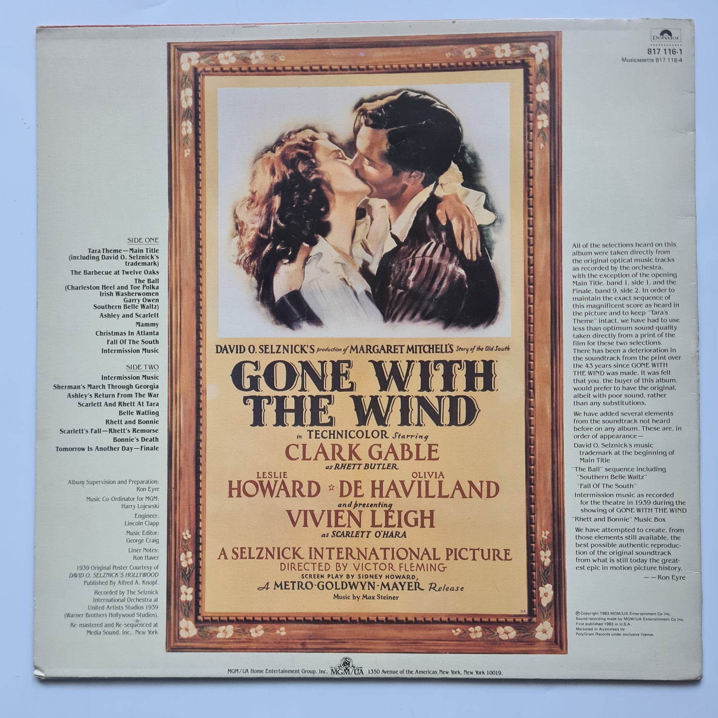 Max Steiner – Gone With The Wind (Music From The Original Motion Picture Soundtrack As Monophonically Recorded In 1939) - 1967 (1983 Australian Pressing) - Vinyl Record LP
