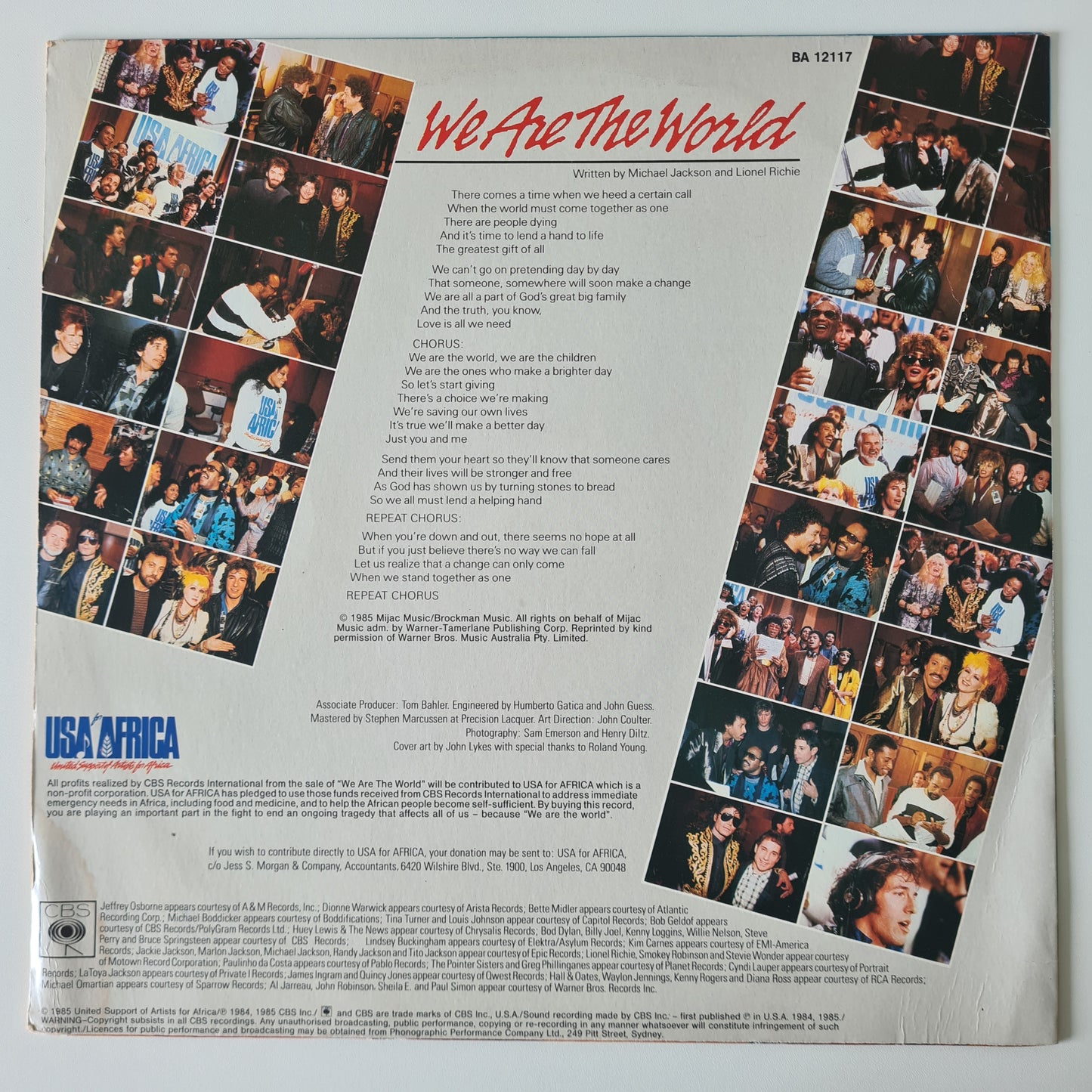 USA For Africa: Michael Jackson, Quincy Jones & Various – We Are The World - 1985 - 12" Maxi Single