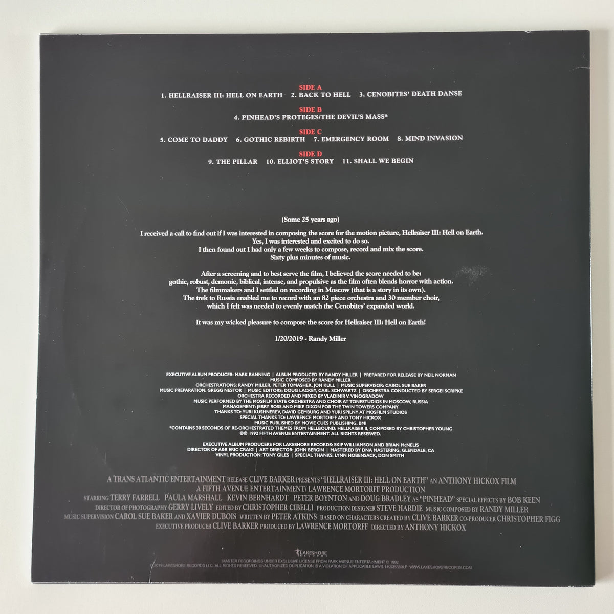 Randy Miller – Hellraiser III: Hell On Earth (Original Motion Picture Soundtrack) - 1992 (2019 USA Blood Red Vinyl Pressing)- Vinyl Record 2LP