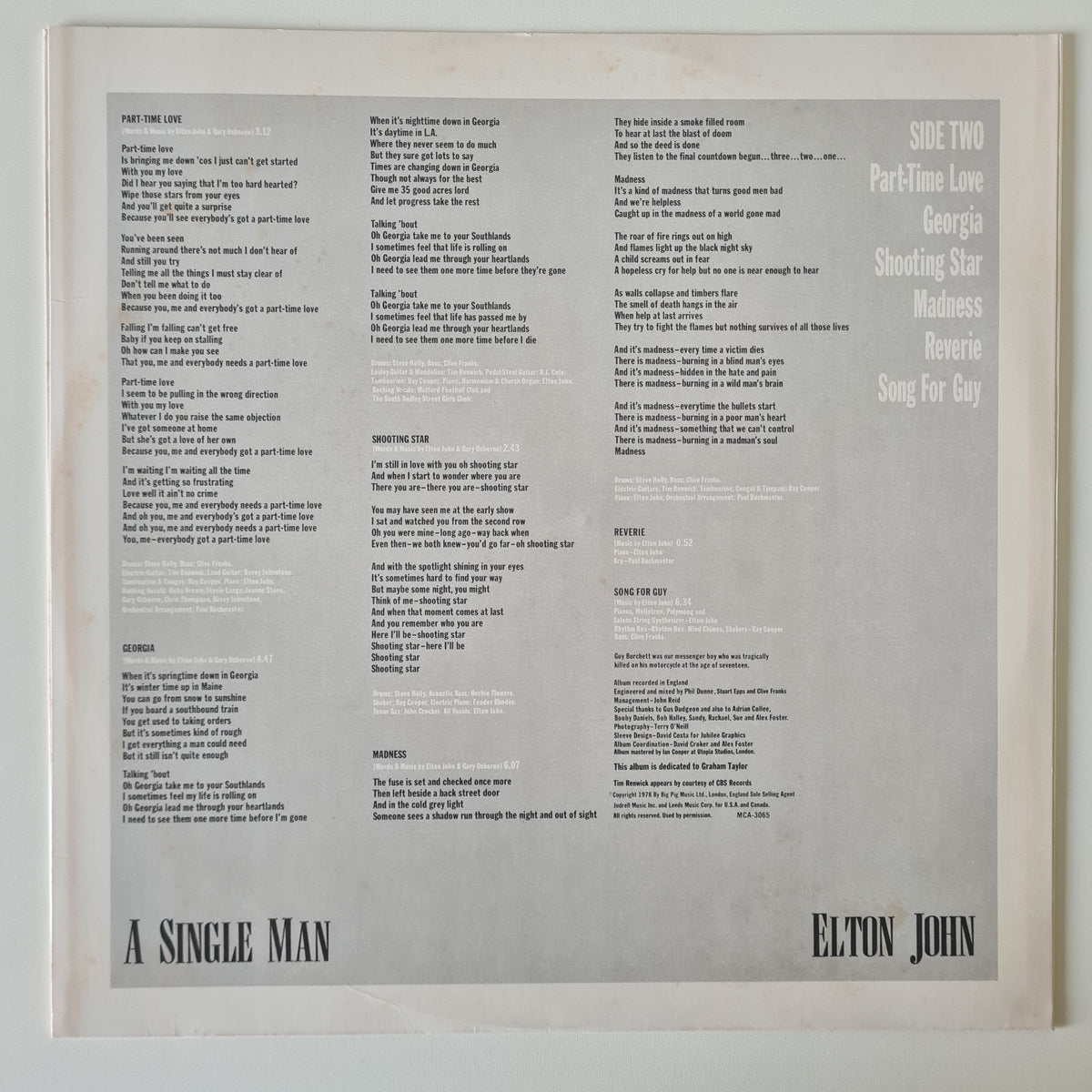 Elton John – A Single Man - 1978 - Vinyl Record LP