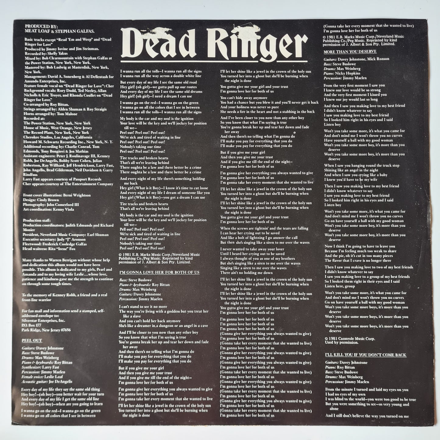 Meat Loaf – Dead Ringer For Love - 1981 - Vinyl Record LP