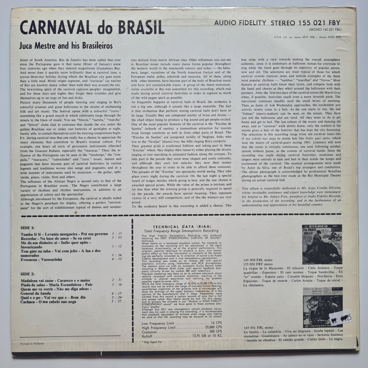 Juca Mestre And His Brasileiros – Carnaval Do Brasil - 1963 - Vinyl Record LP 🇧🇷