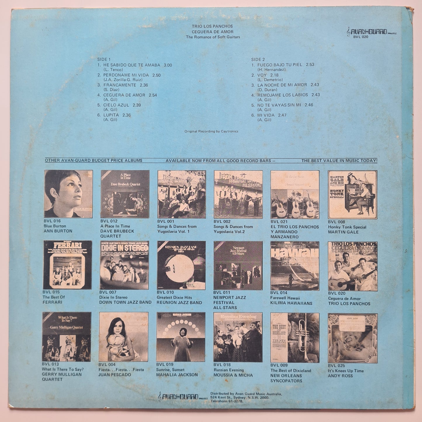 Trio Los Panchos – Ceguera De Amor (The Romance Of Soft Guitars) - Vinyl Record LP