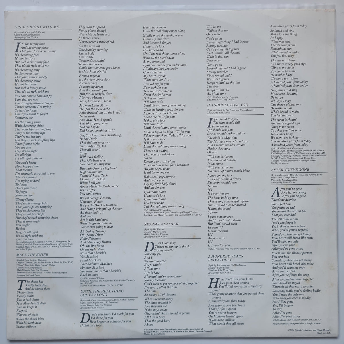 Frank Sinatra With Quincy Jones And Orchestra – L.A. Is My Lady - 1984 - Vinyl Record LP