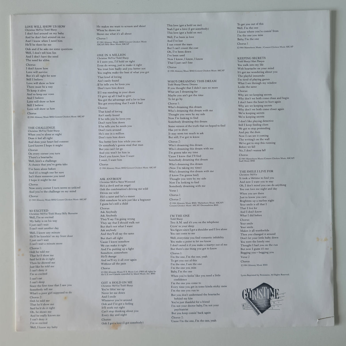 Christine McVie (Fleetwood Mac) - Christine McVie - 1984 - Vinyl Record LP