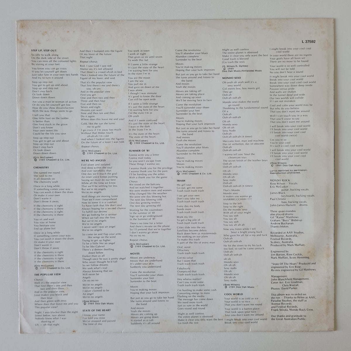 Mondo Rock – Chemistry - 1981 - Vinyl Record LP