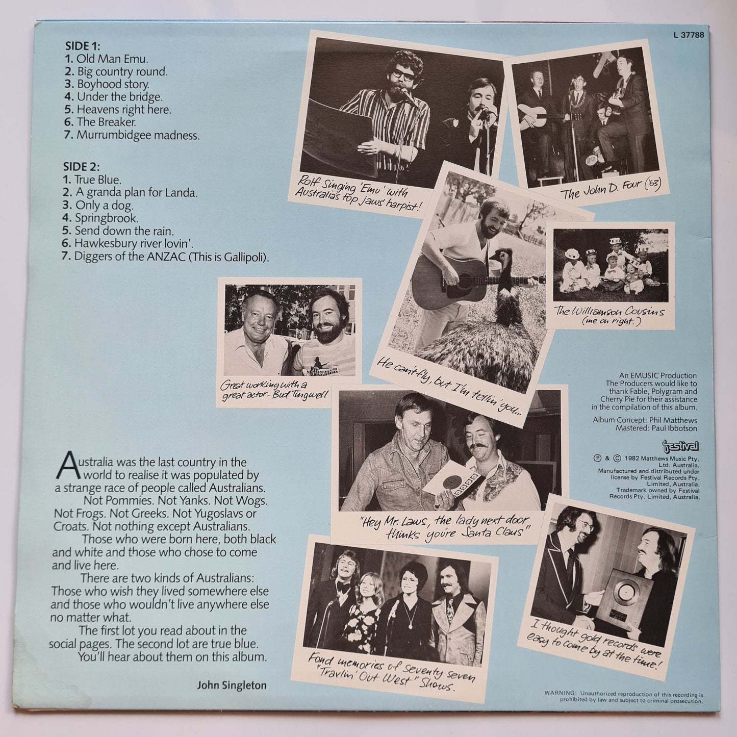 John Williamson - True Blue: The Best Of John Williamson - 1982 - Vinyl Record LP