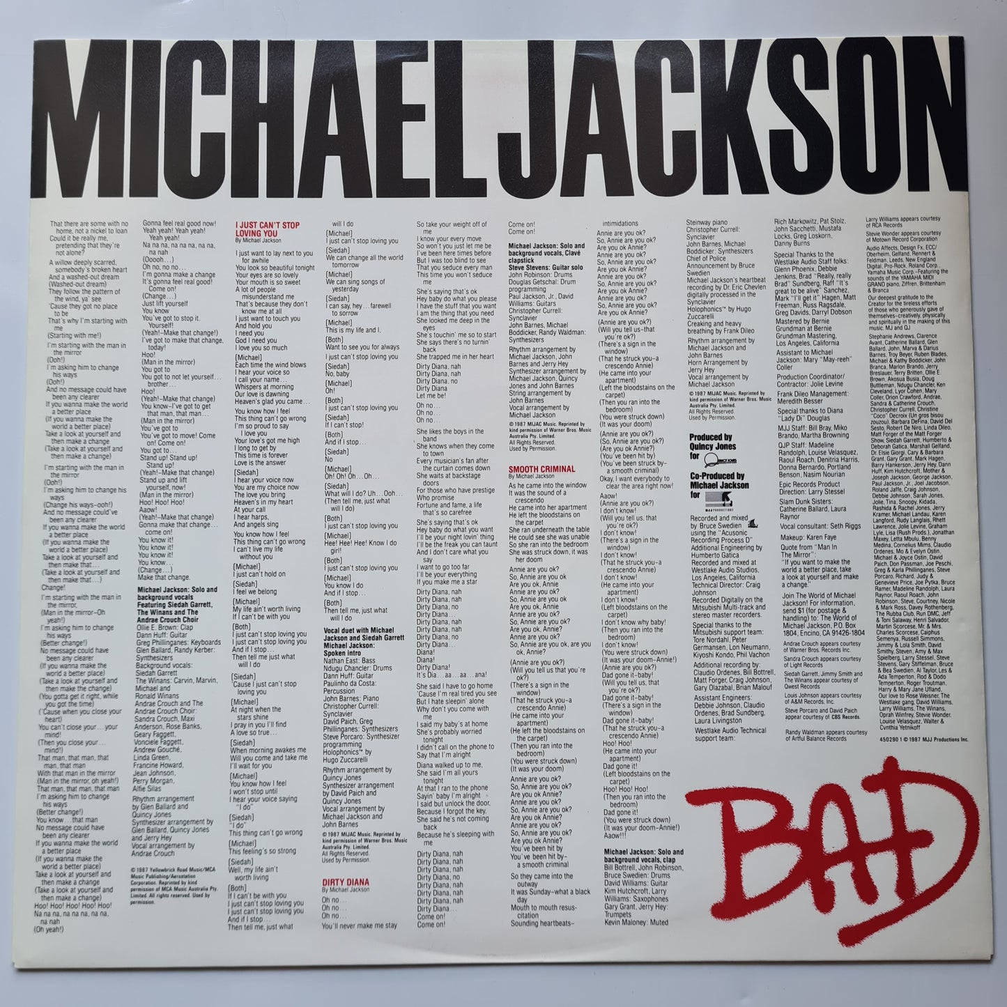 Michael Jackson – Bad - 1987 - Vinyl Record LP