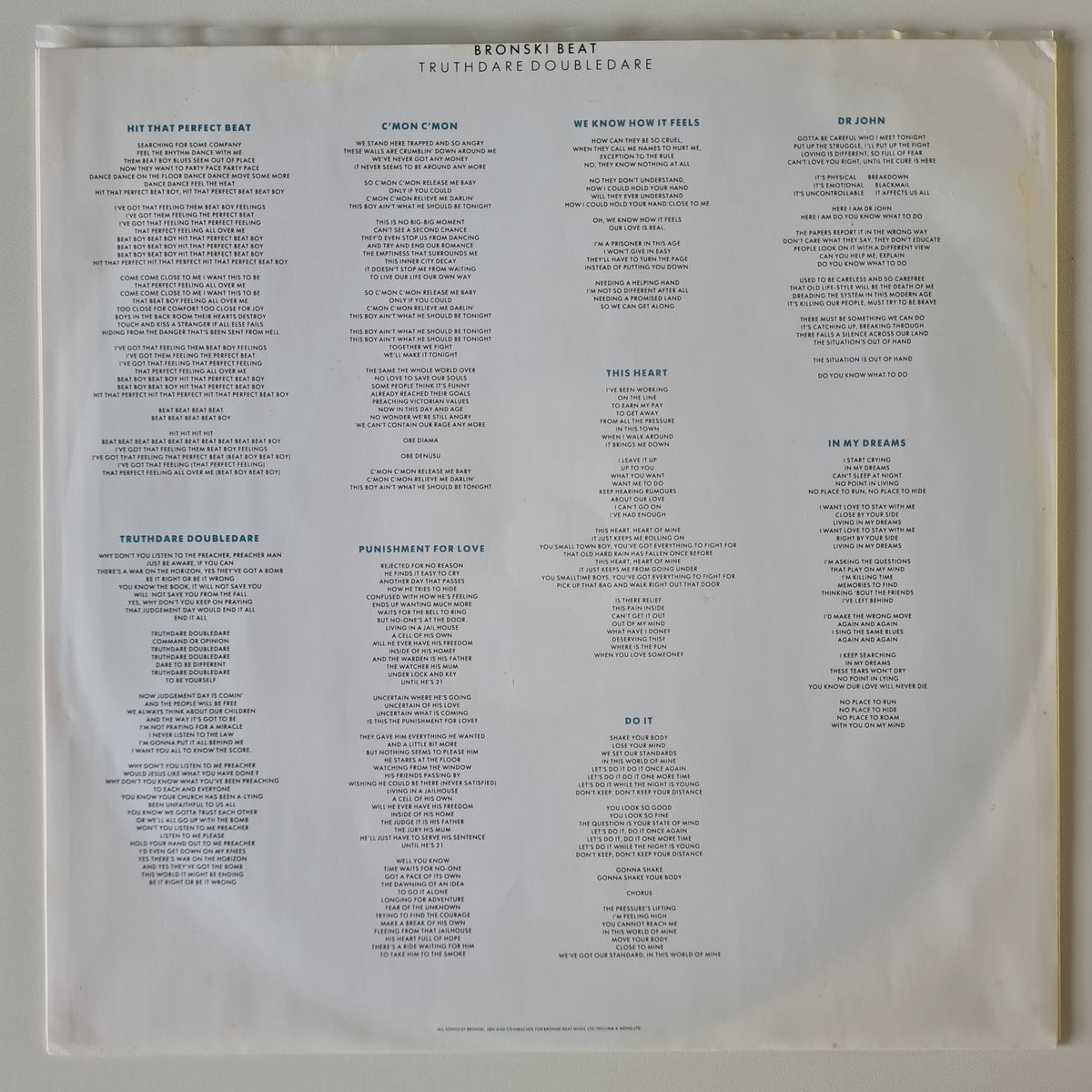 Bronski Beat – Truthdare Doubledare - 1986 (UK Pressing) - Vinyl Record LP (Green Embossed Cover)