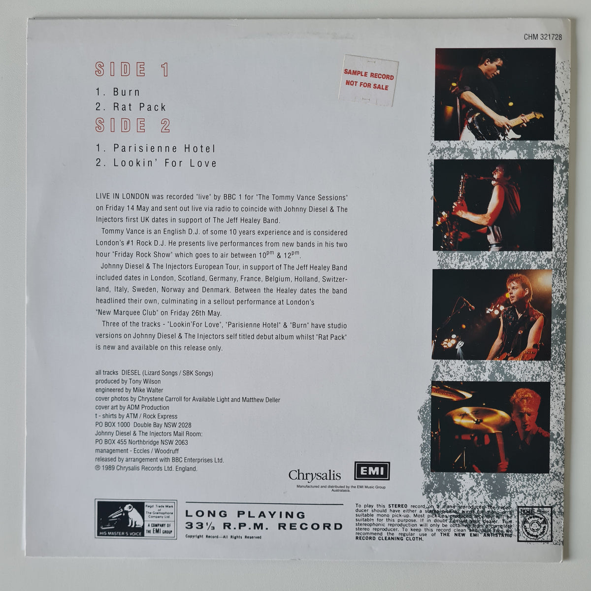 Johnny Diesel & The Injectors – Live In London - 1989 - Vinyl Record LP (Near Mint)