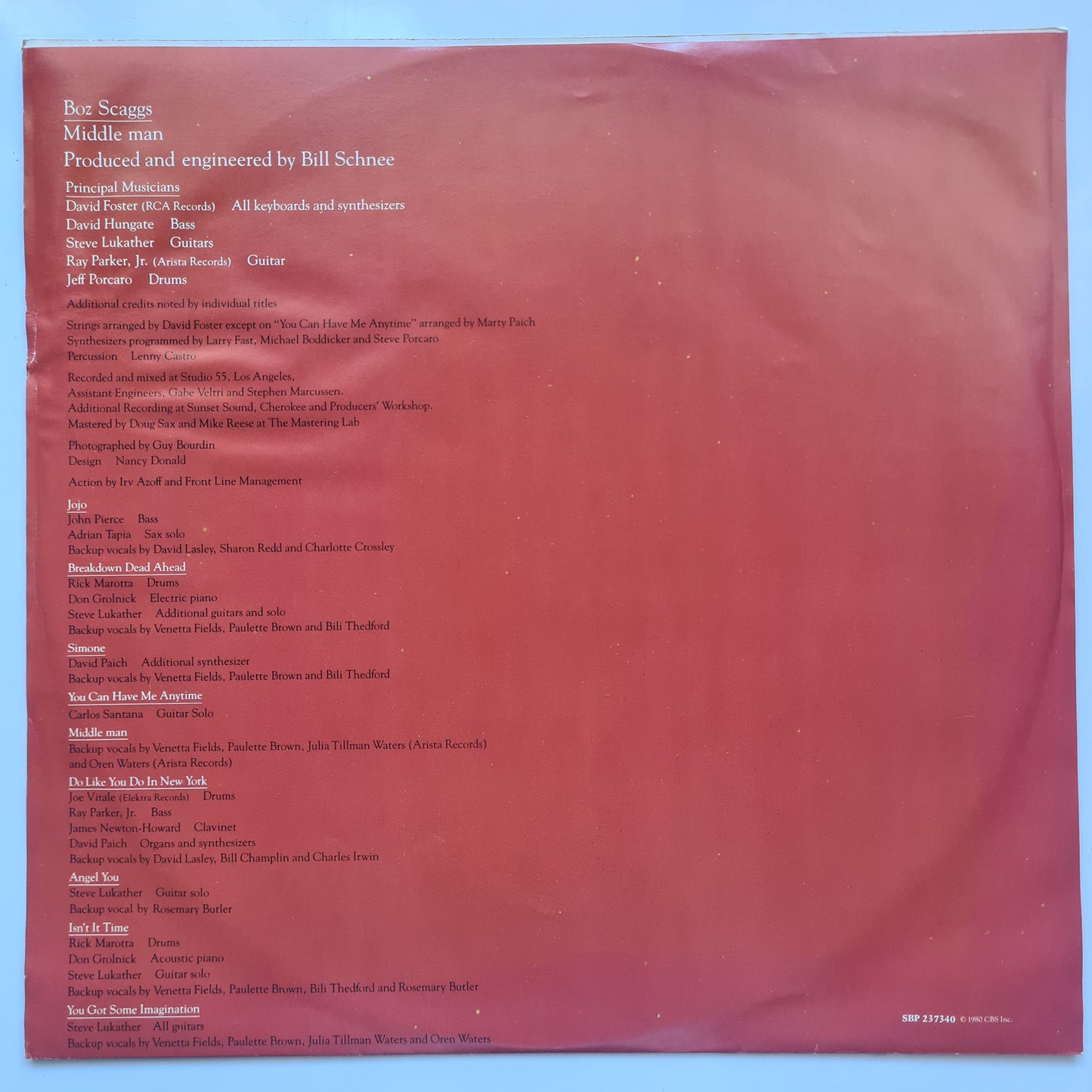 Boz Scaggs – Middle Man - 1980 - Vinyl Record LP (near mint)