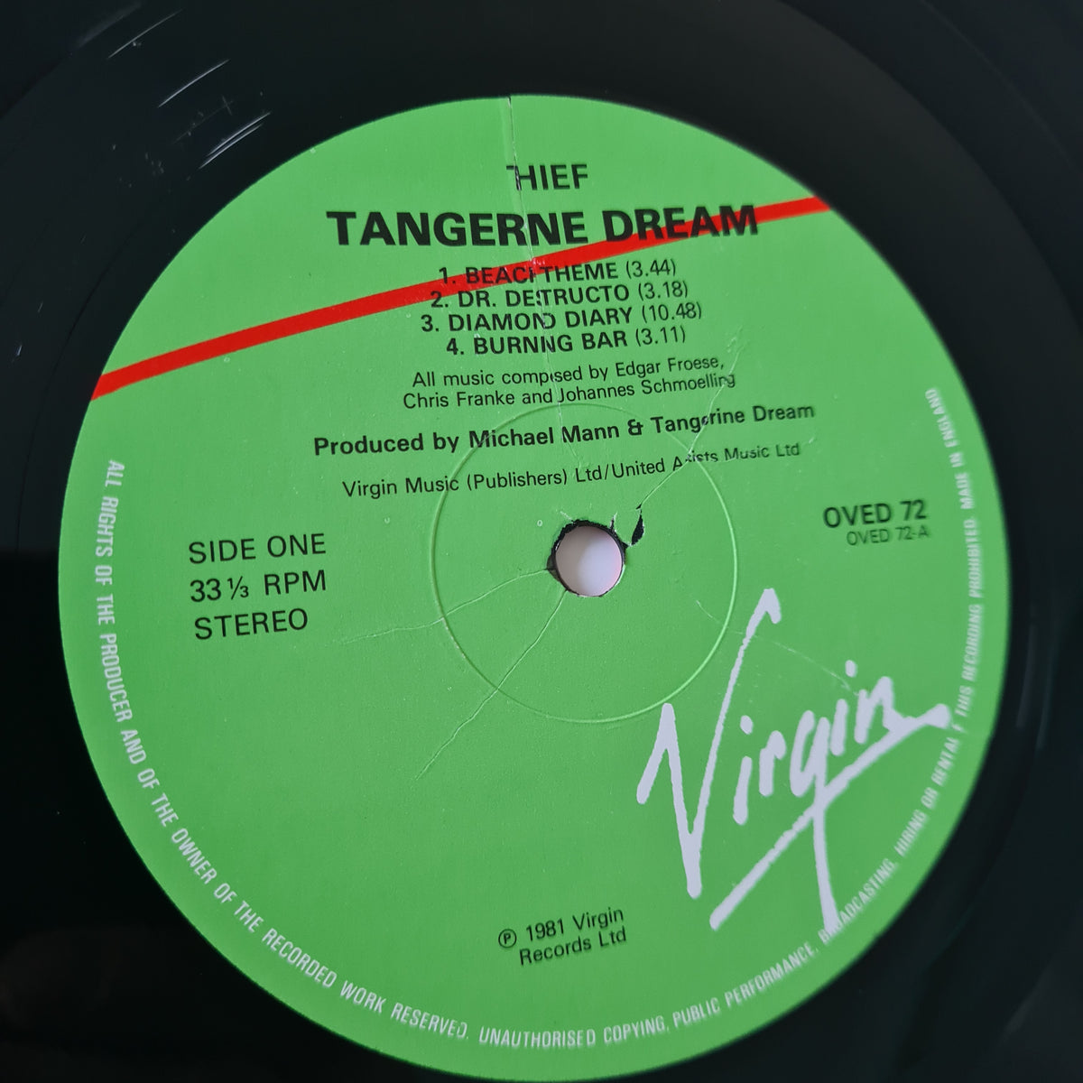 Tangerine Dream – Thief (Original Motion Picture Soundtrack) - 1981 (1985 UK Reissue) - Vinyl Record LP
