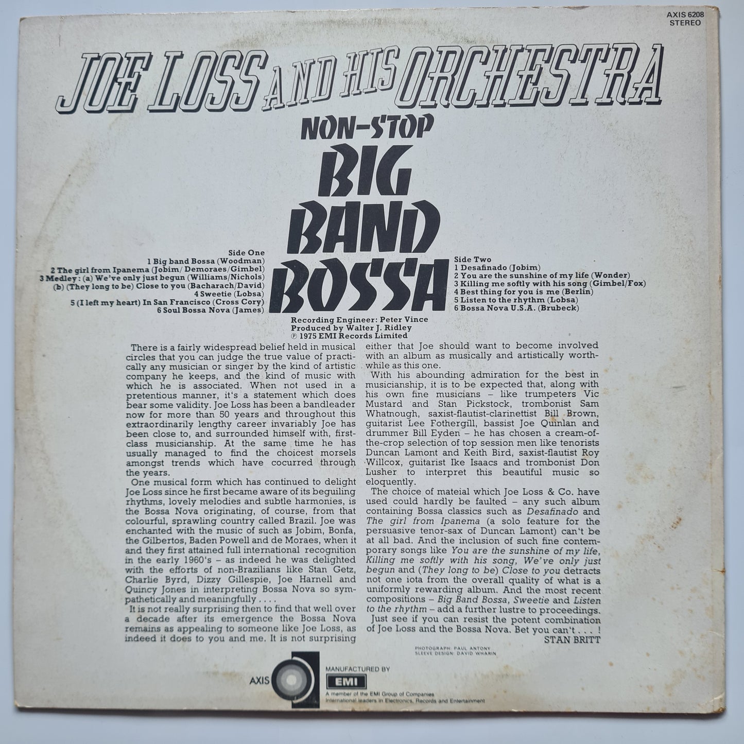 Joe Loss And His Orchestra – Non-Stop Big Band Bossa - 1975 - Vinyl Record LP