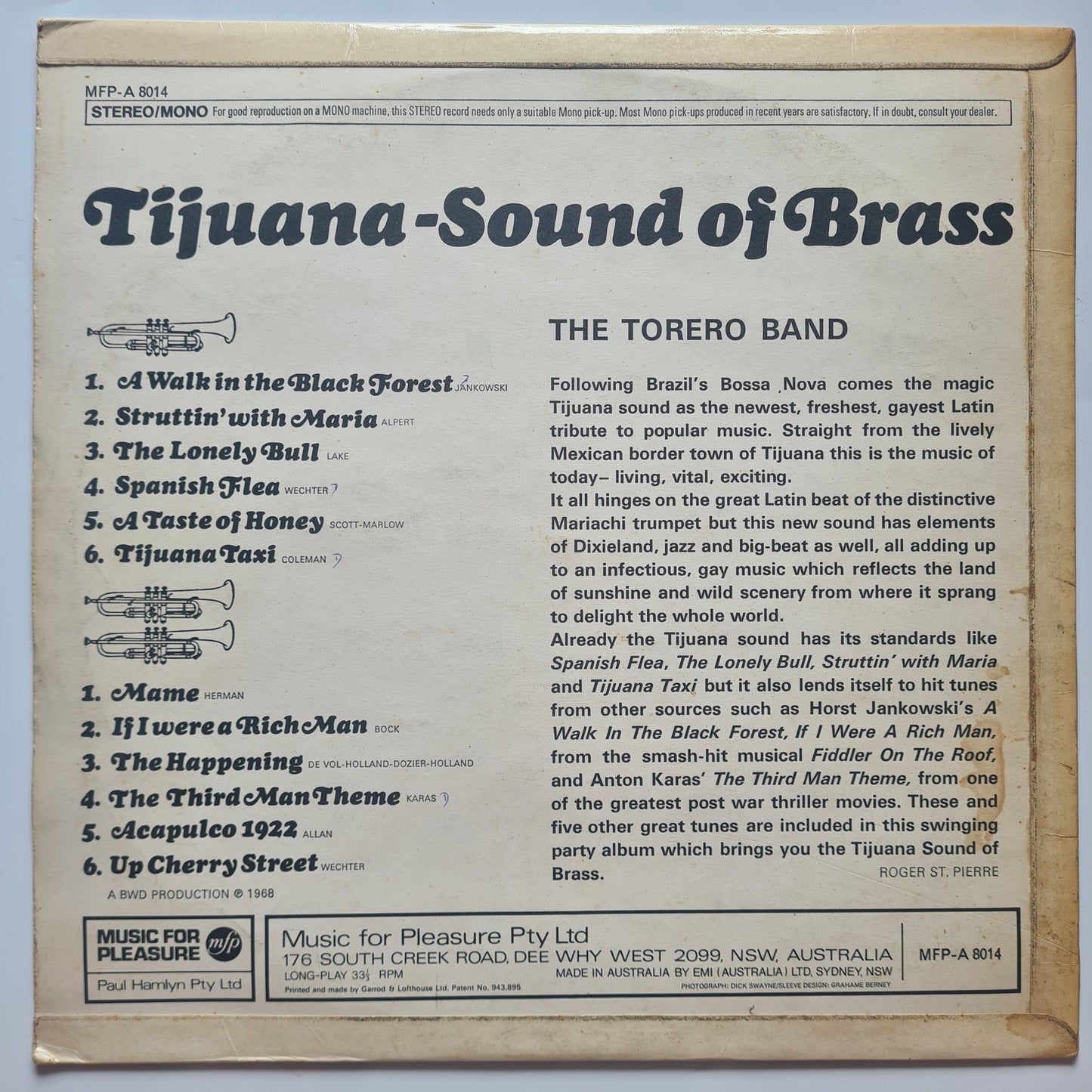 The Torero Band – Tijuana: Sound Of Brass - 1968 - Vinyl Record LP