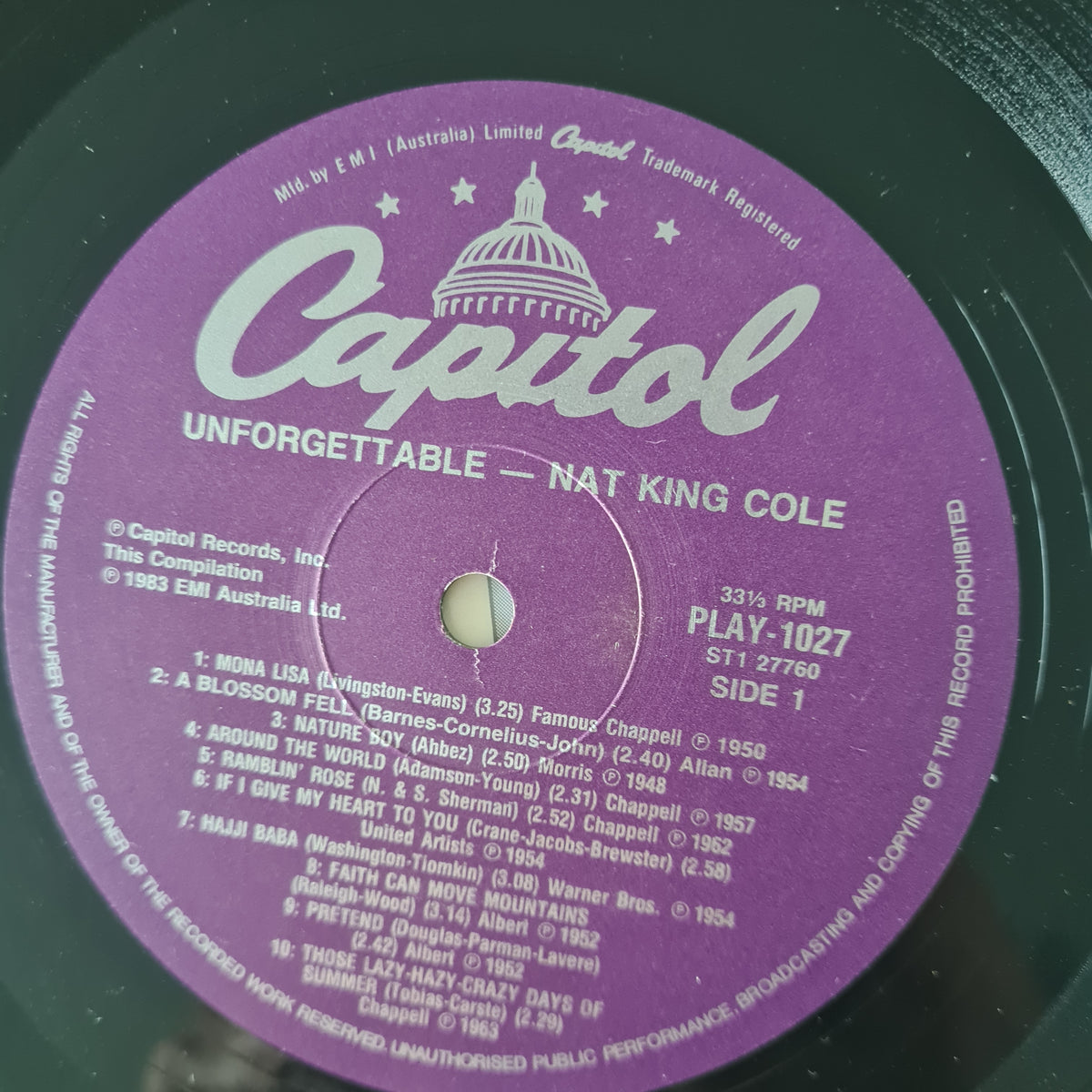 Nat King Cole – Unforgettable - 1983 - Vinyl Record LP