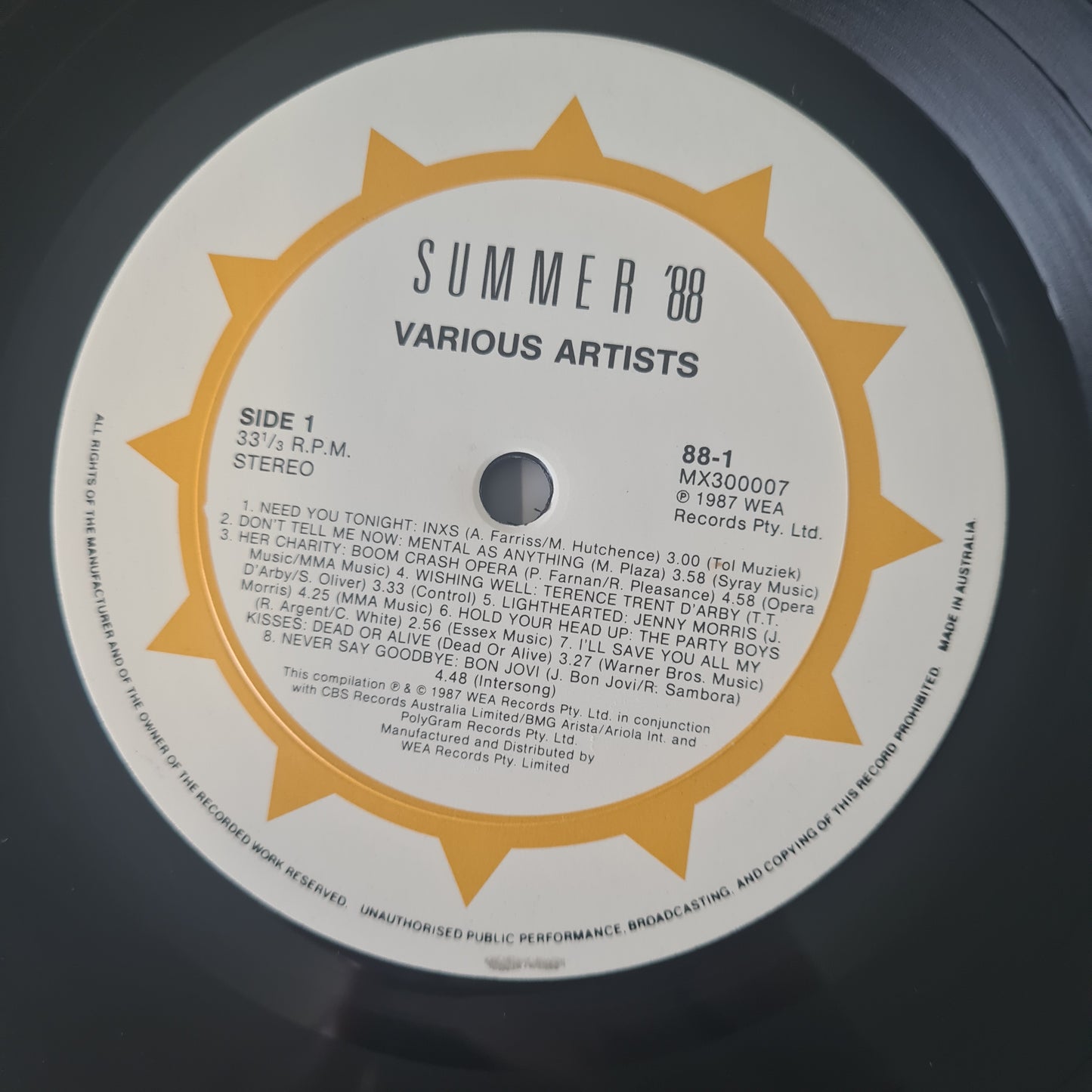 Various Artists - Summer '88 - 1987 - Vinyl Record LP (RARE Australian Only Release) (near mint)