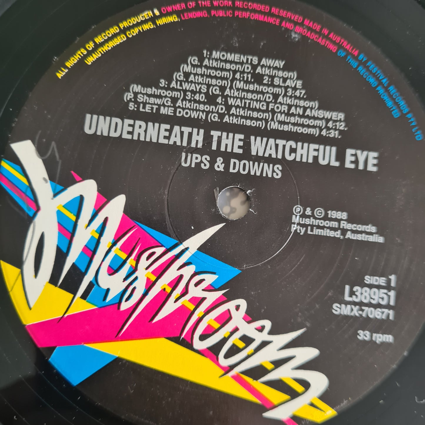 Ups And Downs – Underneath The Watchful Eye - 1988 - Vinyl Record LP