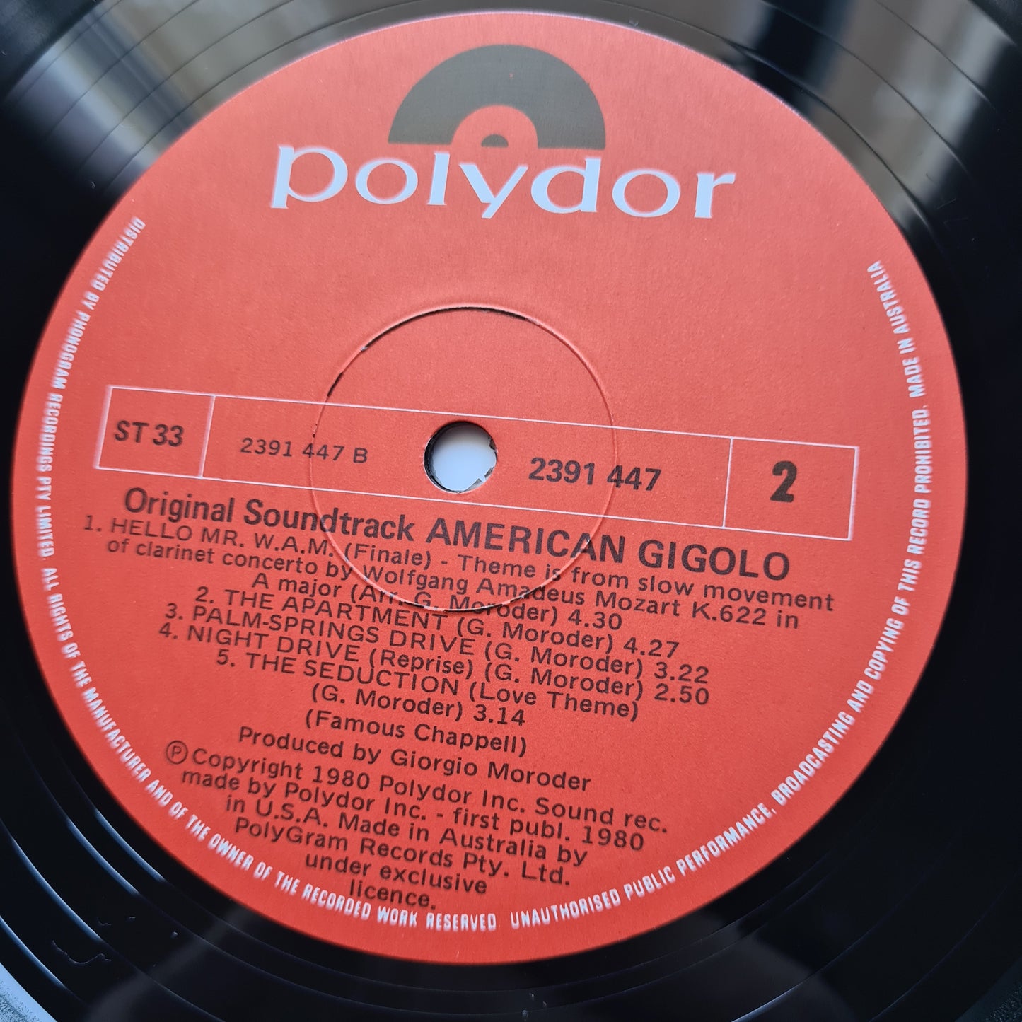 Giorgio Moroder – American Gigolo (Original Soundtrack Recording) - 1980 - Vinyl Record LP