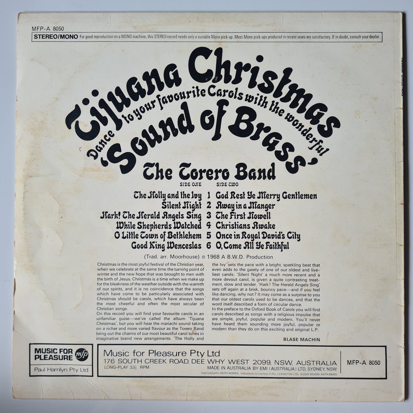 The Torero Band – Tijuana Christmas - 1968 (70's reissue) - Vinyl Record LP