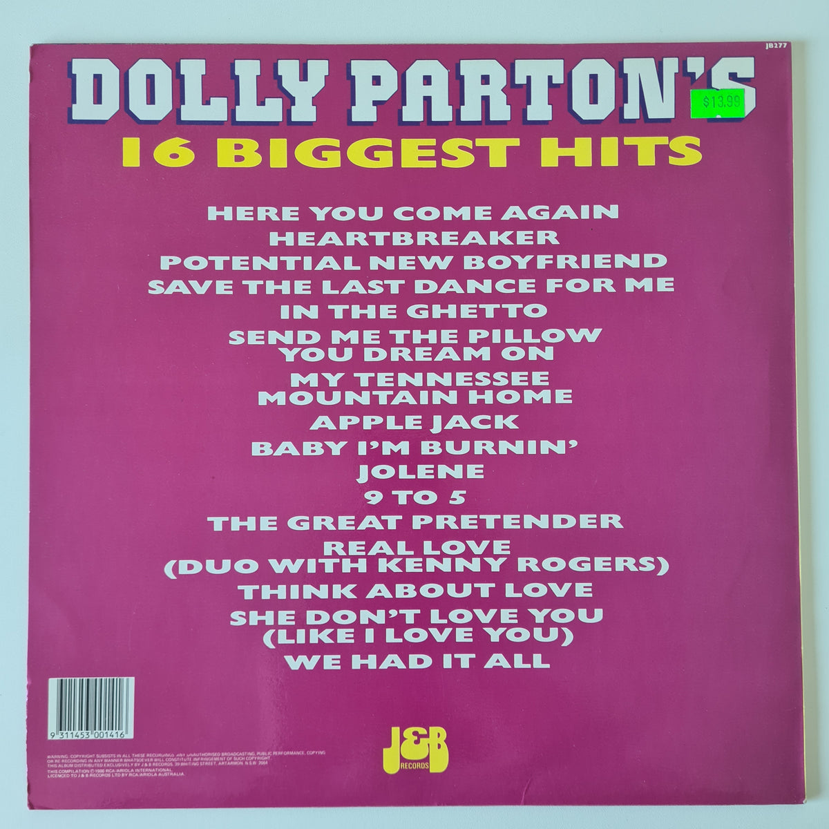 Dolly Parton - Dolly Parton's 16 Biggest Hits - 1986 (Australian / NZ Only Pressing) - Vinyl Record LP (Excellent)