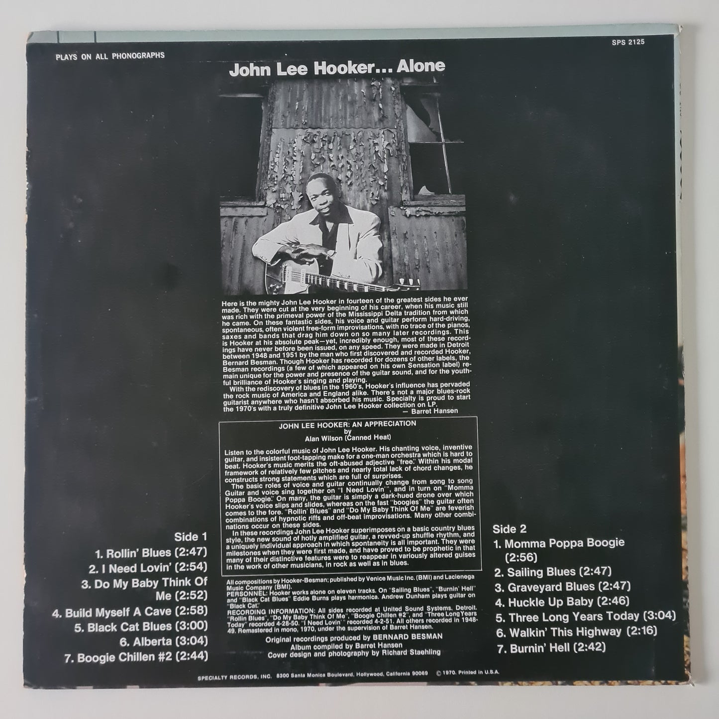 John Lee Hooker – Alone - 1970 (USA Pressing) - Vinyl Record LP