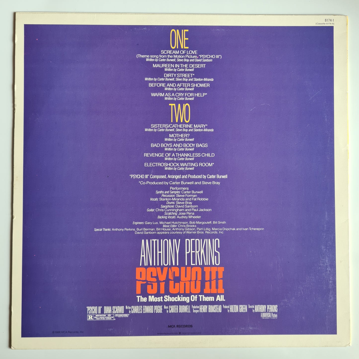 Carter Burwell – Psycho III (Music From The Motion Picture)- 1986 - Vinyl Record LP *Horror* (Copy)