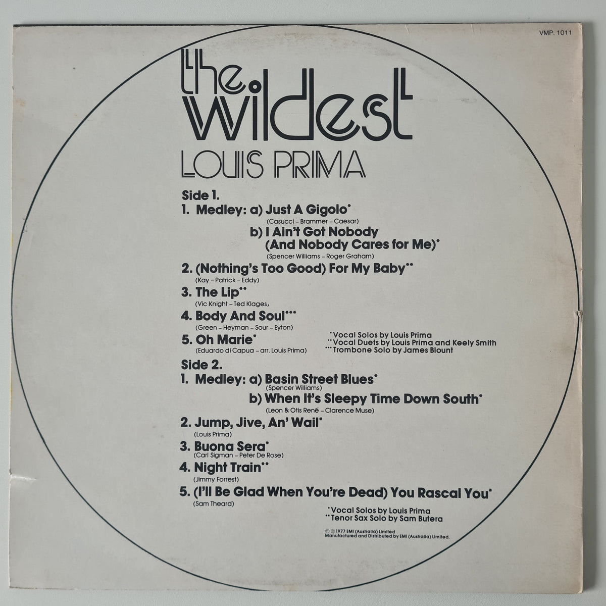 Louis Prima – The Wildest - 1956 (1977 MONO Australian Pressing) - Vinyl Record LP