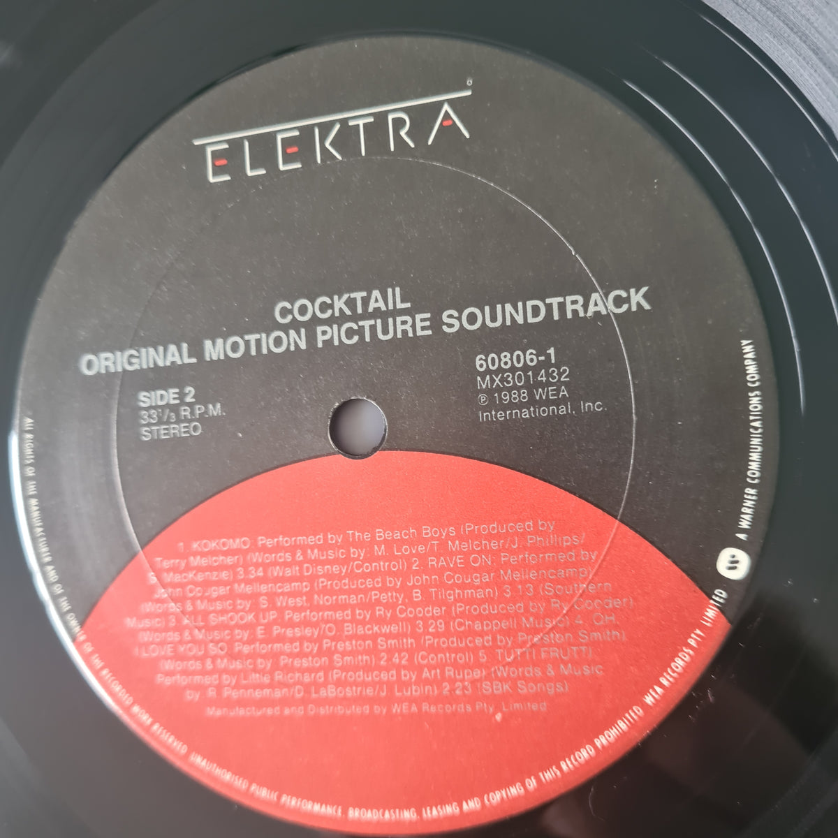 Various – Cocktail: Original Soundtrack From The Motion Picture - 1988 - Vinyl Record LP