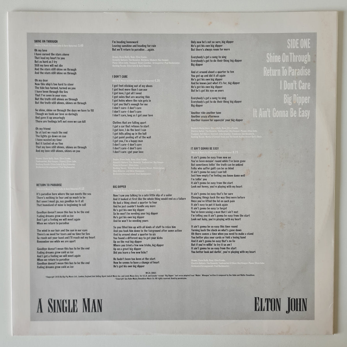 Elton John – A Single Man - 1978 - Vinyl Record LP