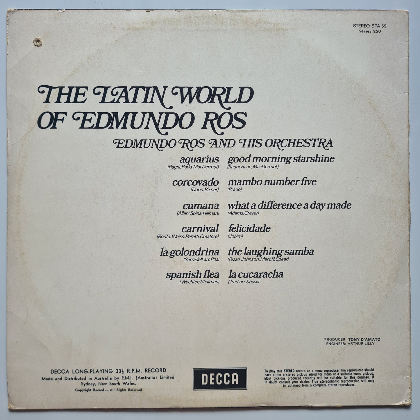 Edmundo Ros & His Orchestra – The Latin World Of Edmundo Ros - 1970 - Vinyl Record LP